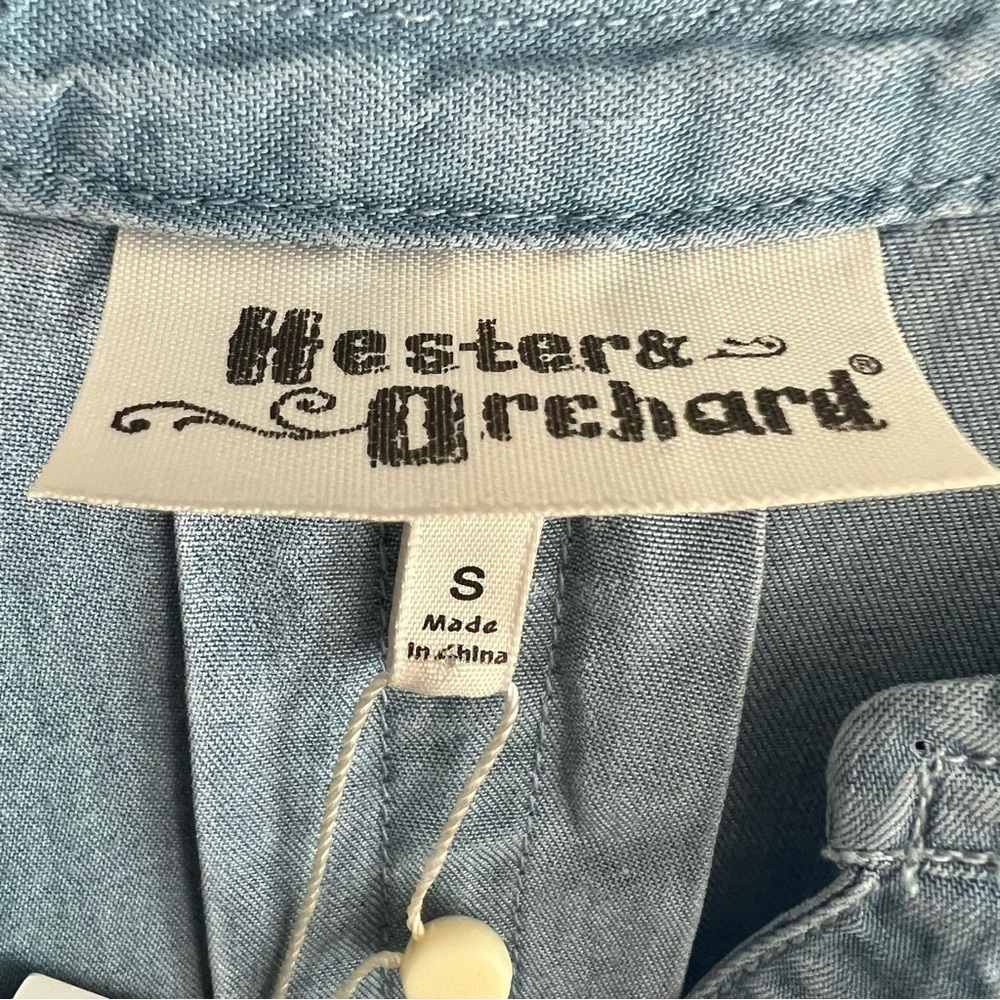 Hester & Orchard Women’s Shirt Tencel Button Slit Neck Blue Fringe Hem Small - Picture 6 of 16